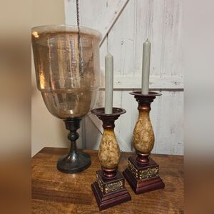 Decorative Brown & Gold Candle Holders (VTG)